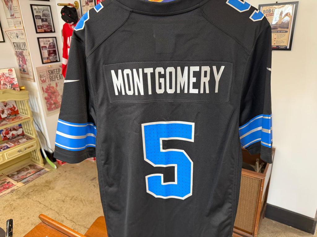 David Montgomery #5 Detroit Lions Motor City black alternate jersey back view