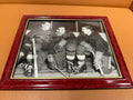 Detroit Red Wings Production Line multi-signed vintage framed photo Gordie Howe Sid Abel Ted Lindsay in mahogany frame