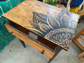 Solid Oak Vintage Side Table with Hand-Drawn Sunflower — by Artistic Transformations by Renee Reese