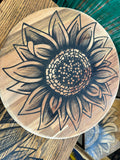 Hand-Drawn Sunflower Lazy Susan — 15" Round Acacia Wood by Artistic Transformations by Renee Reese