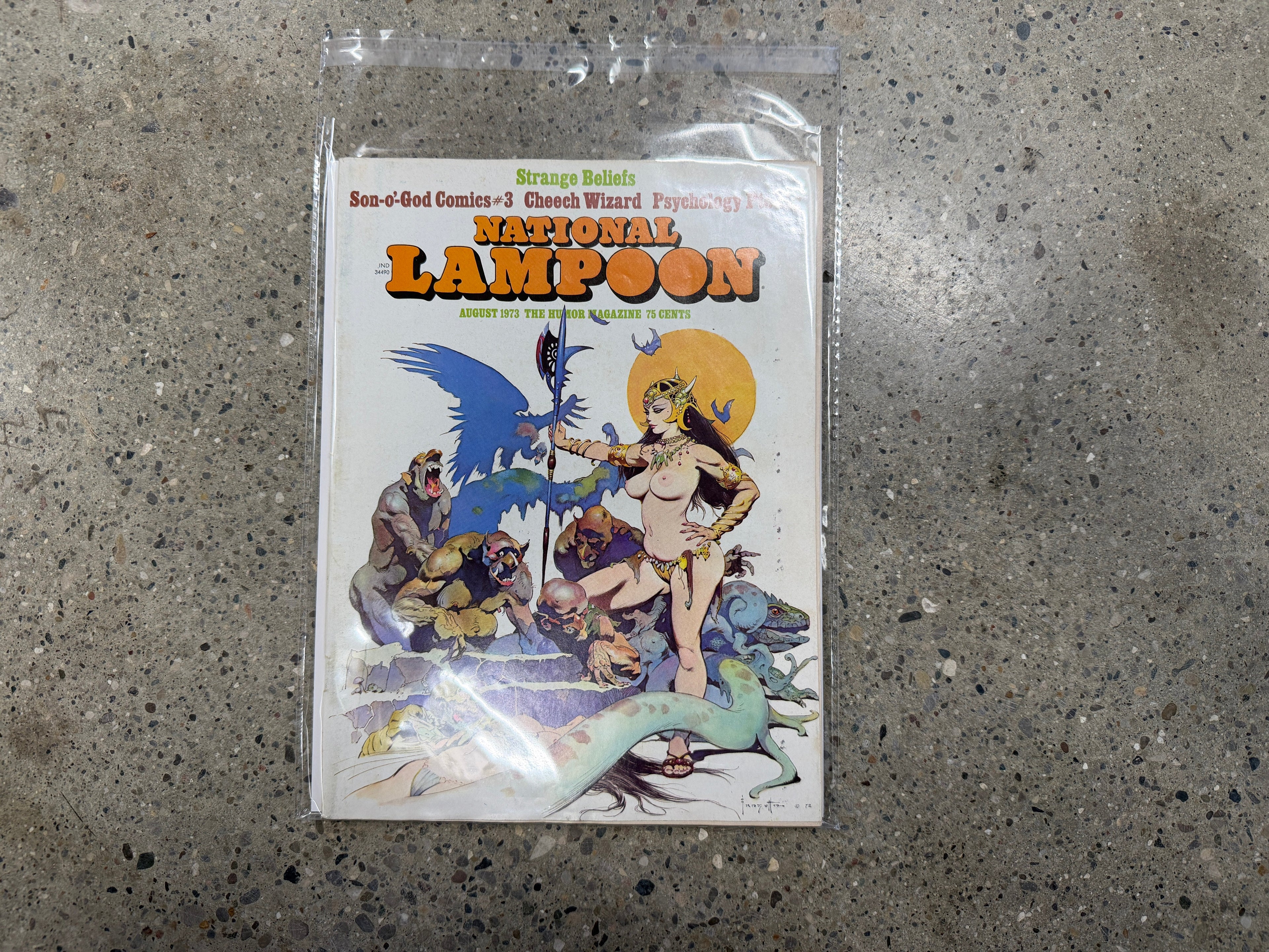 National Lampoon Strange Beliefs August 1973 issue, Frank Frazetta cover, bagged and boarded