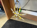 Handcrafted yellow and pearl crystal beaded starburst ornament hanging, made by Sheri Fuceneri