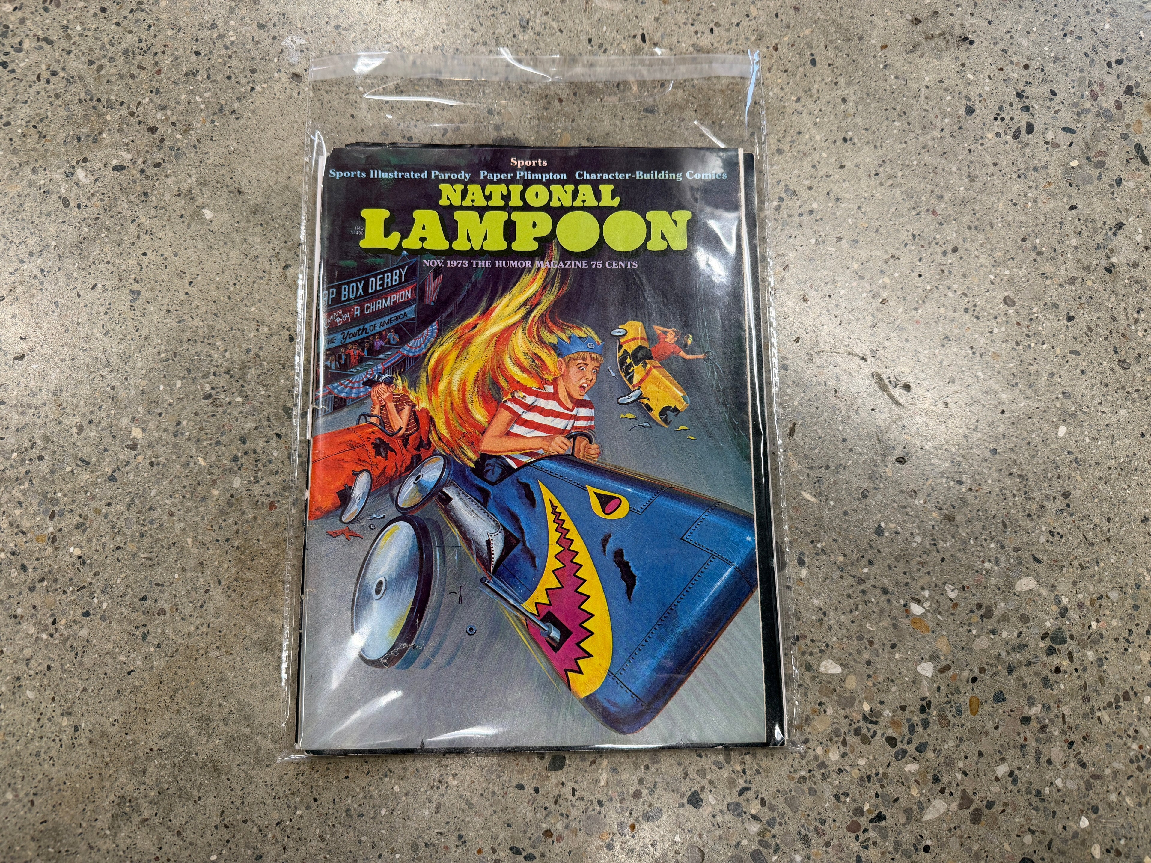 National Lampoon Sports November 1973 issue, bagged and boarded, Soap Box Derby cover