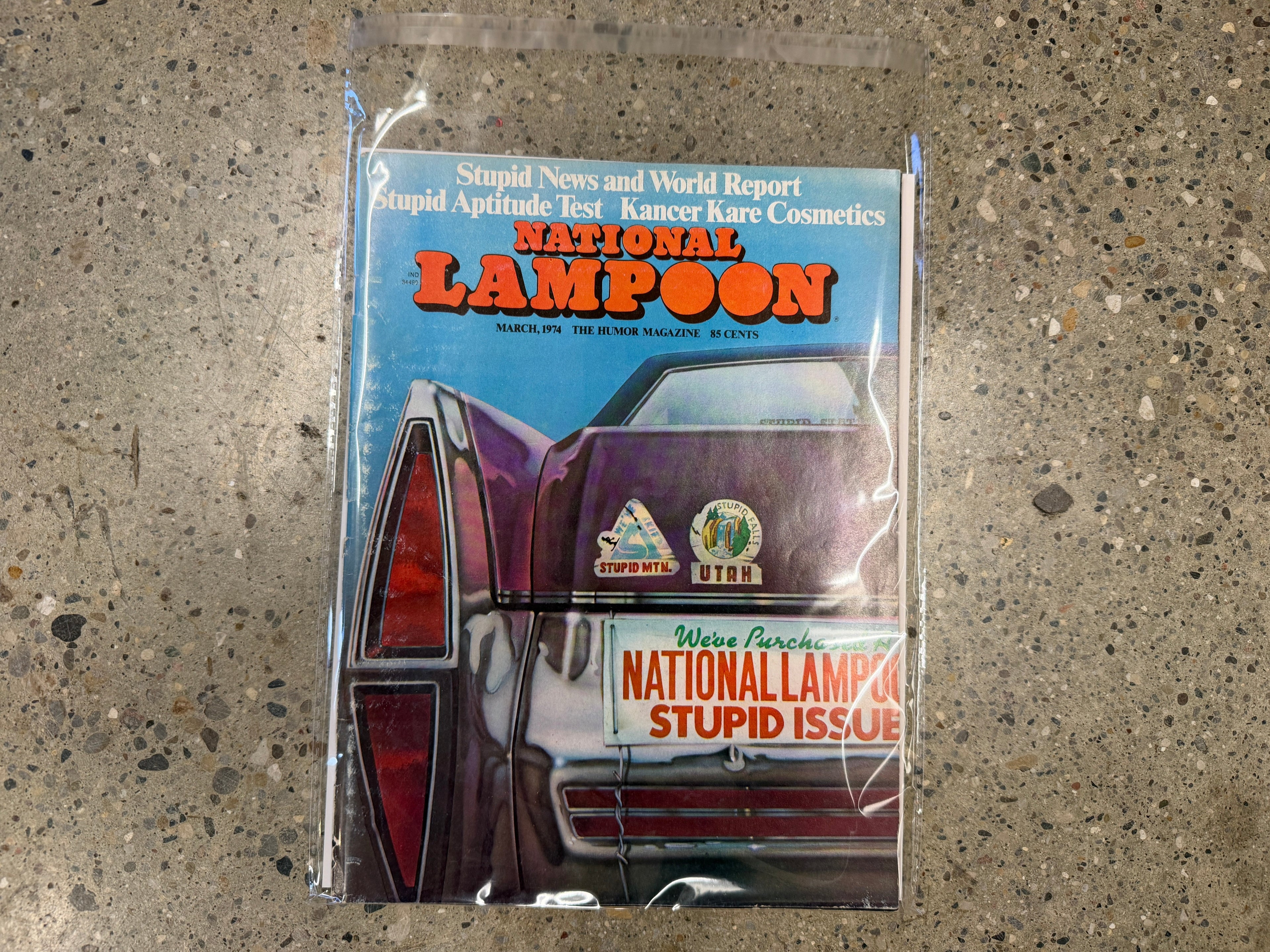 National Lampoon Stupid Issue March 1974, bumper sticker car cover, bagged and boarded
