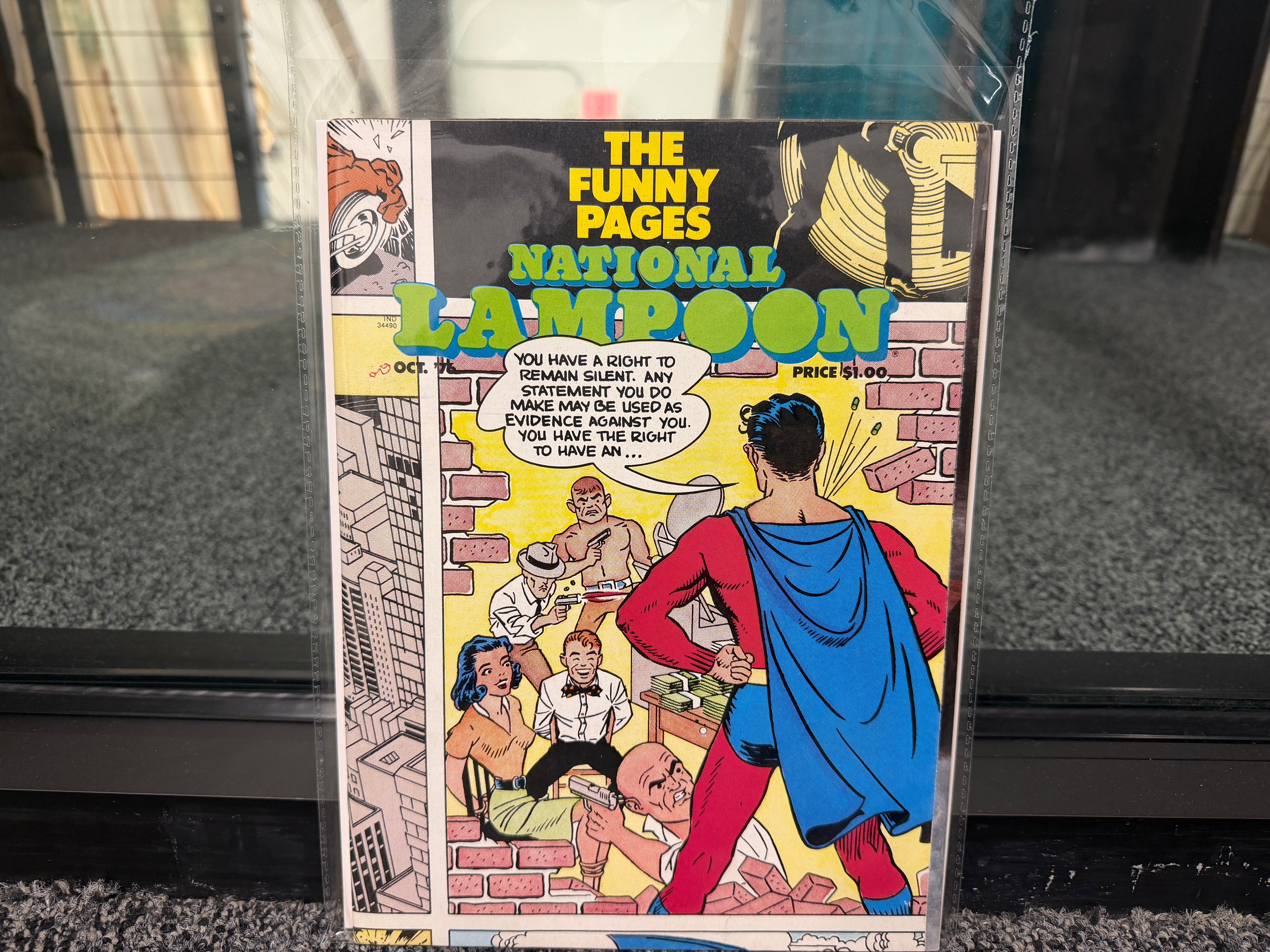 National Lampoon October 1976 Funny Pages Issue cover with Superman parody comic book scene