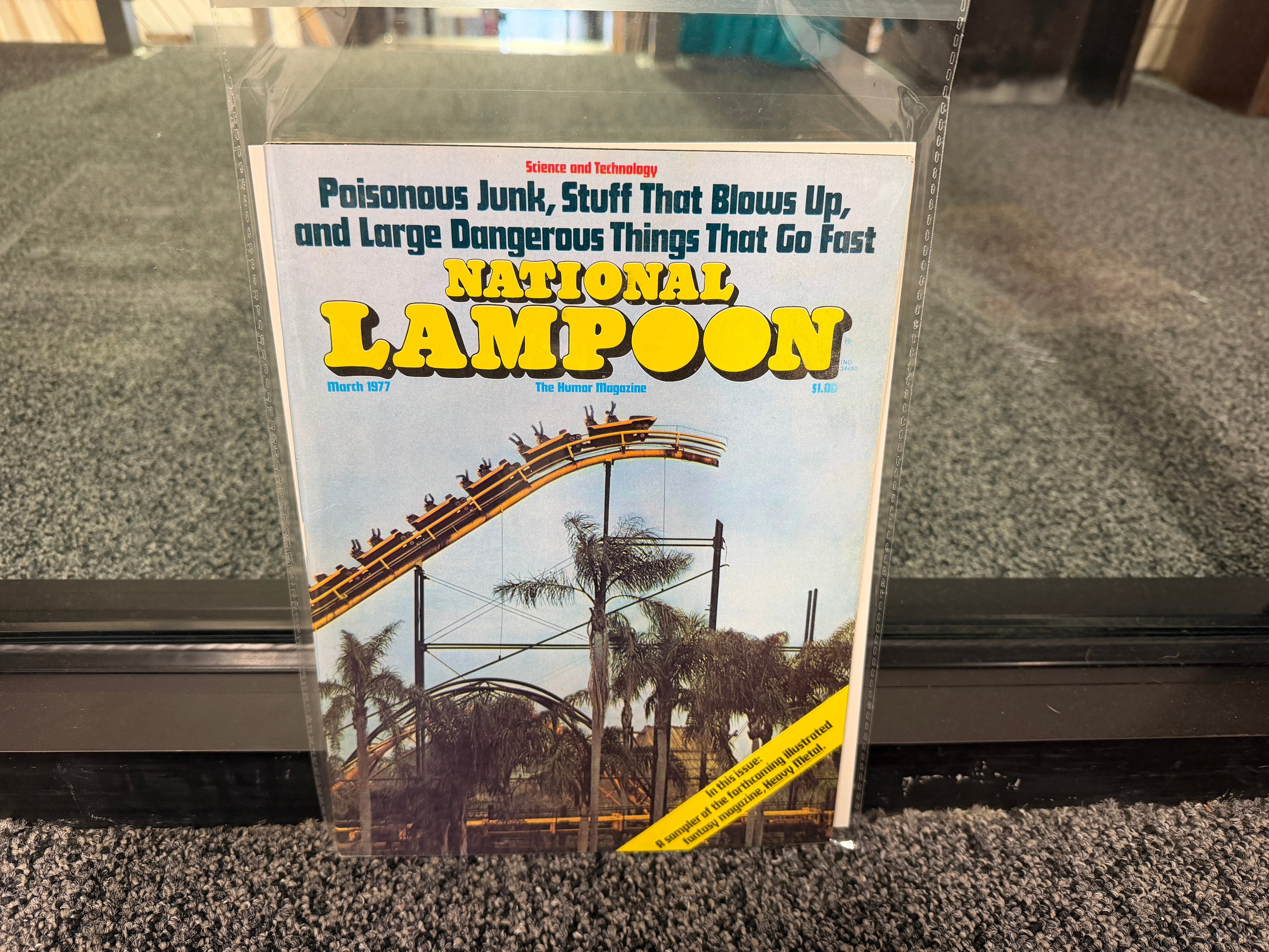 National Lampoon March 1977 Science and Technology issue cover with roller coaster photo