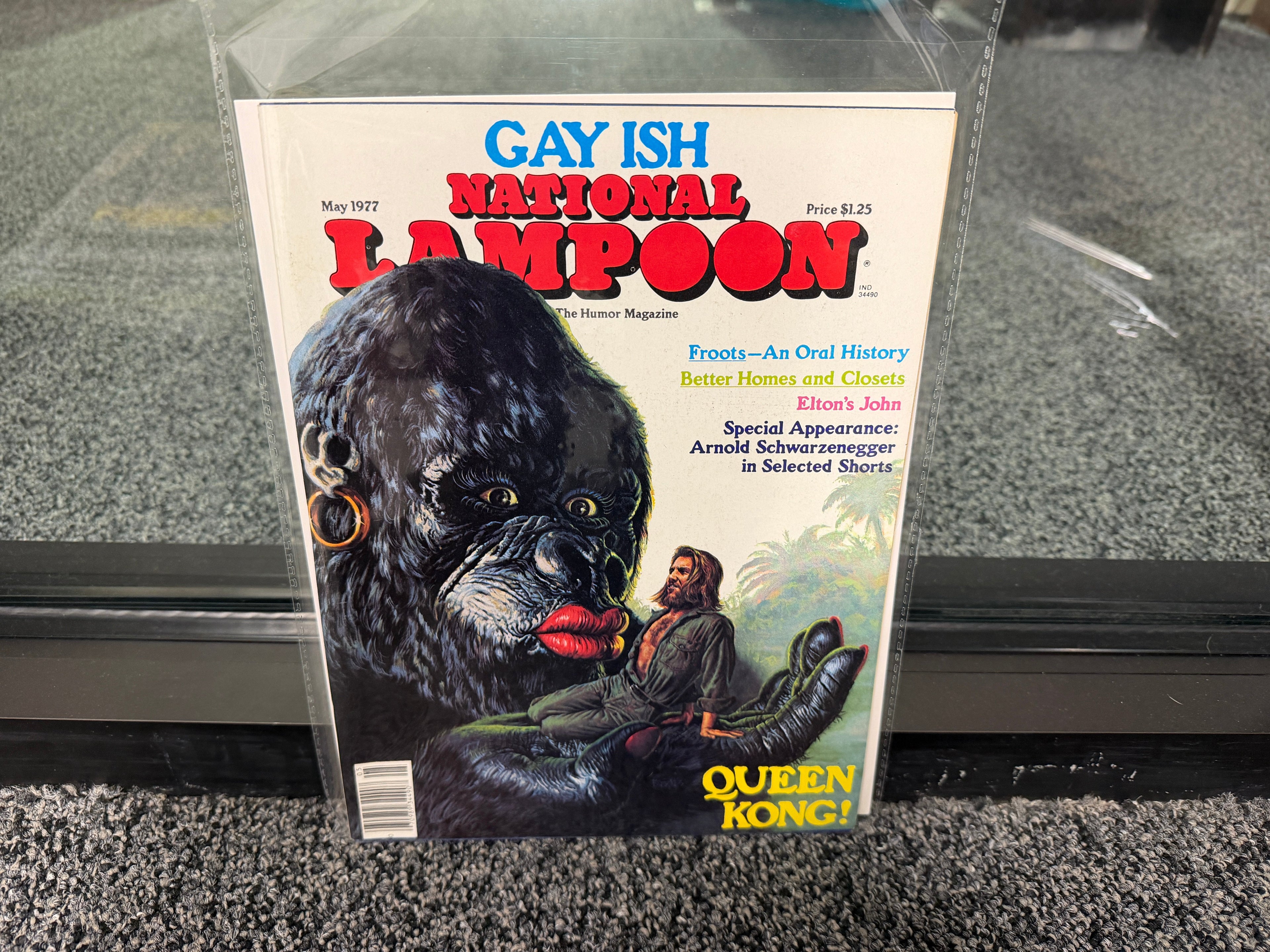 National Lampoon May 1977 Gay Ish issue cover with Queen Kong gorilla in lipstick and hoop earrings