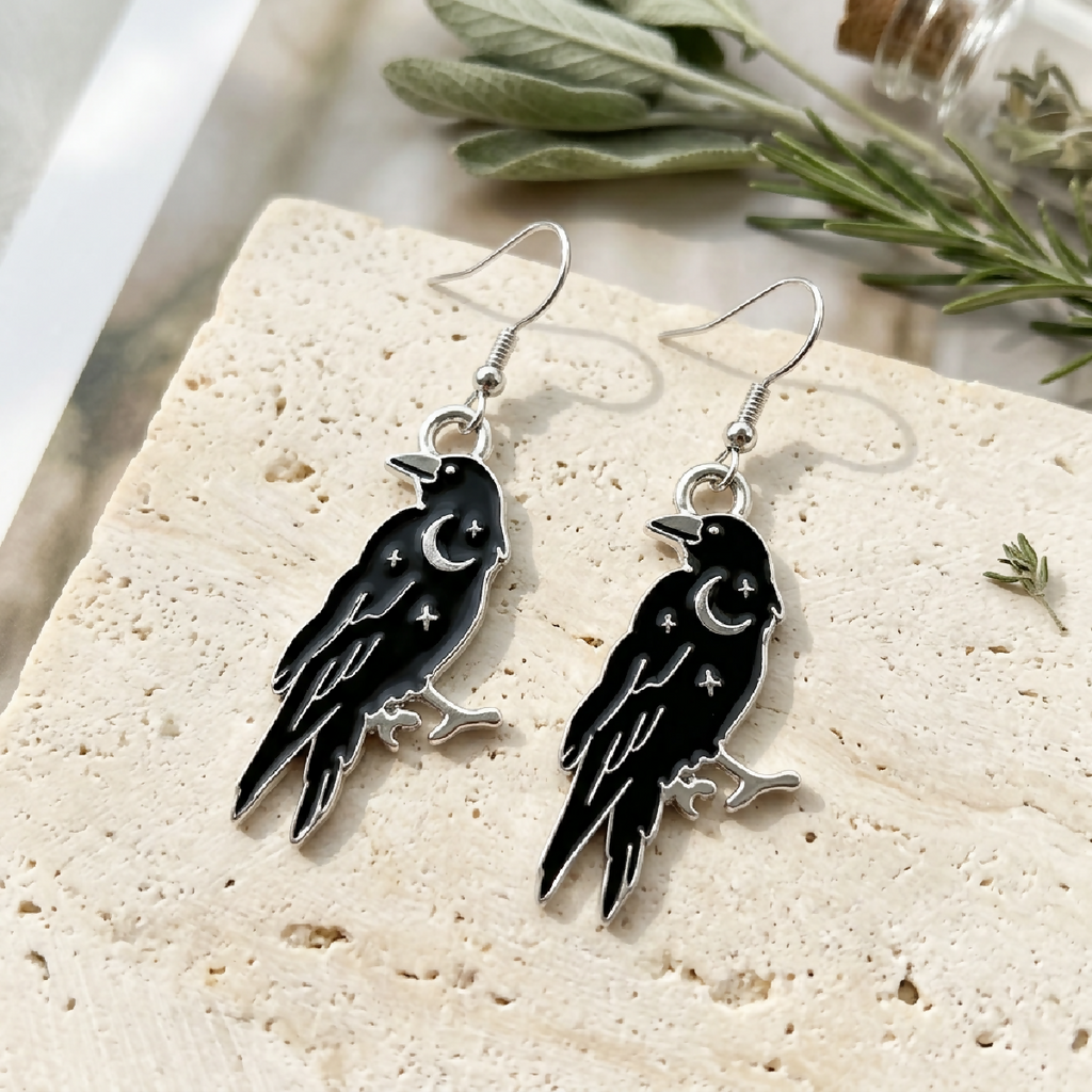 Sterling Silver Crow Earrings