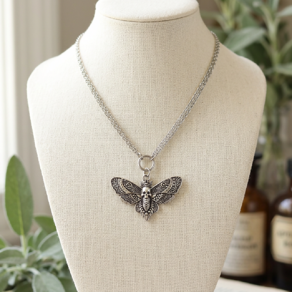 Stainless-Steel Moth Necklace