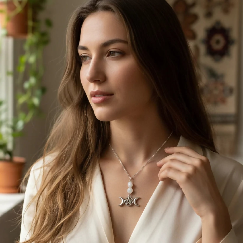 Stainless-Steel Crystal Triple Moon Necklace