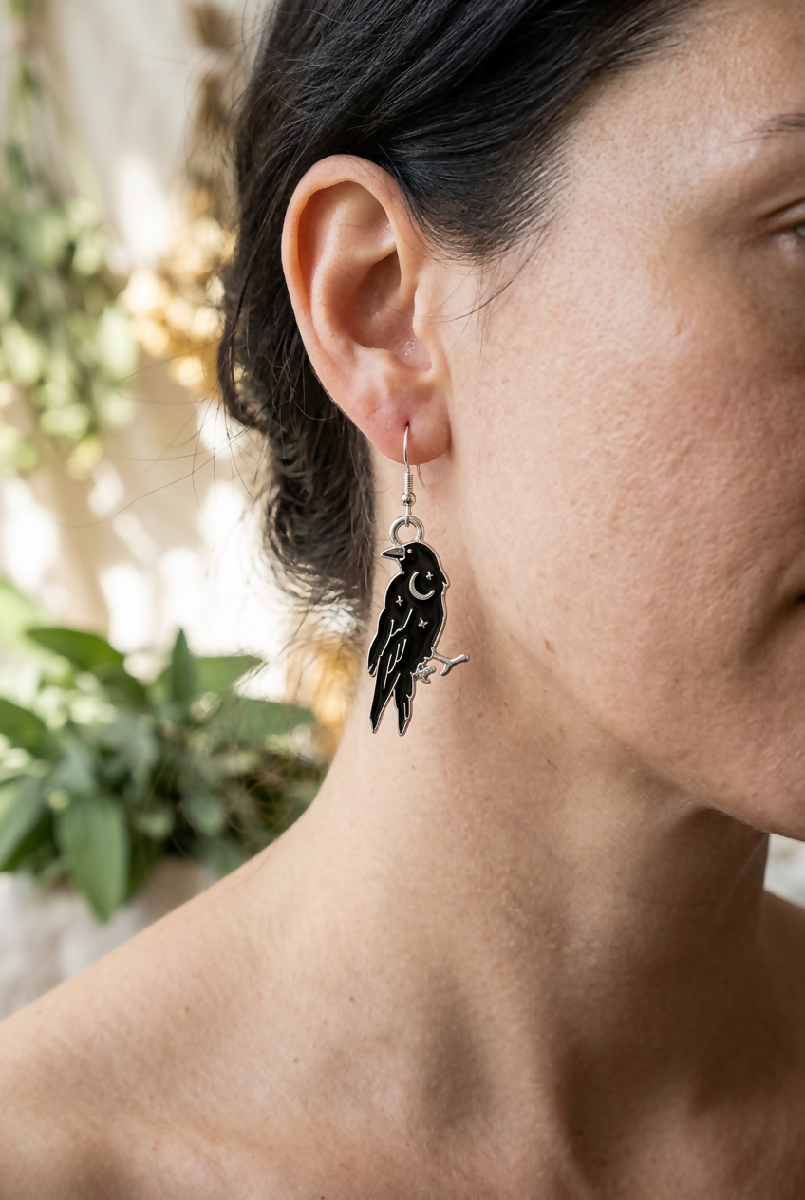 Sterling Silver Crow Earrings