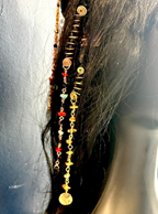 Handmade copper and brass hair twist by Sweet Sinister — cascading mixed bead and crystal dangle