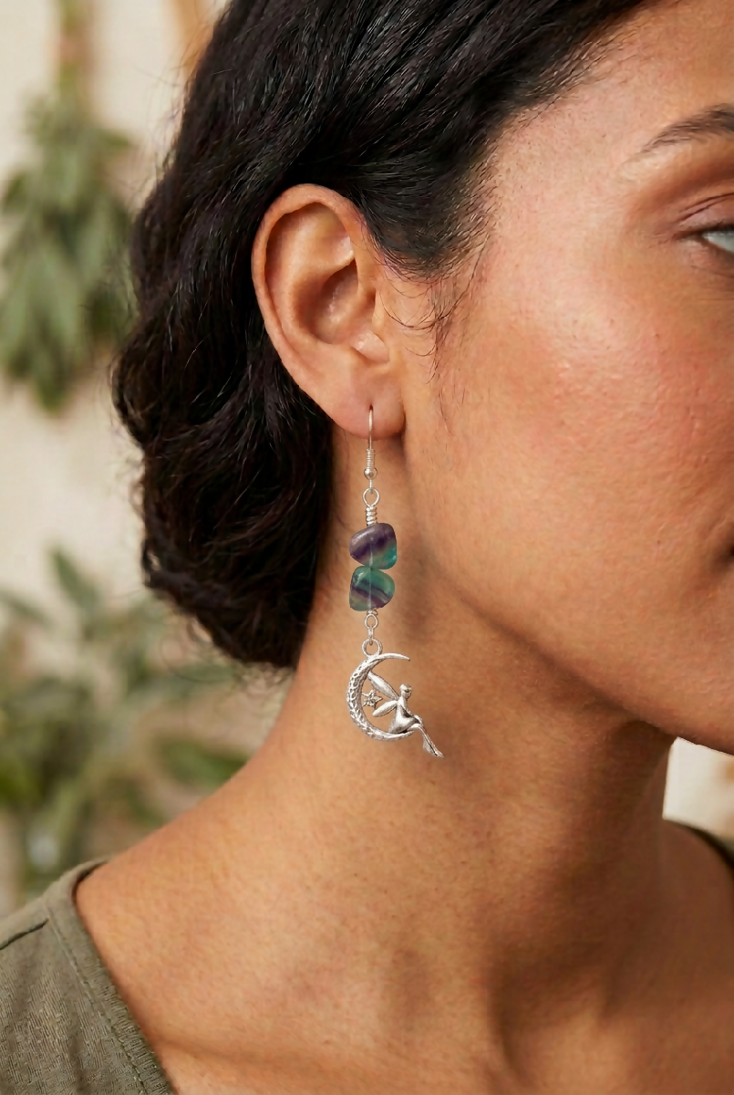 Sterling Silver Moon Fairy Earrings