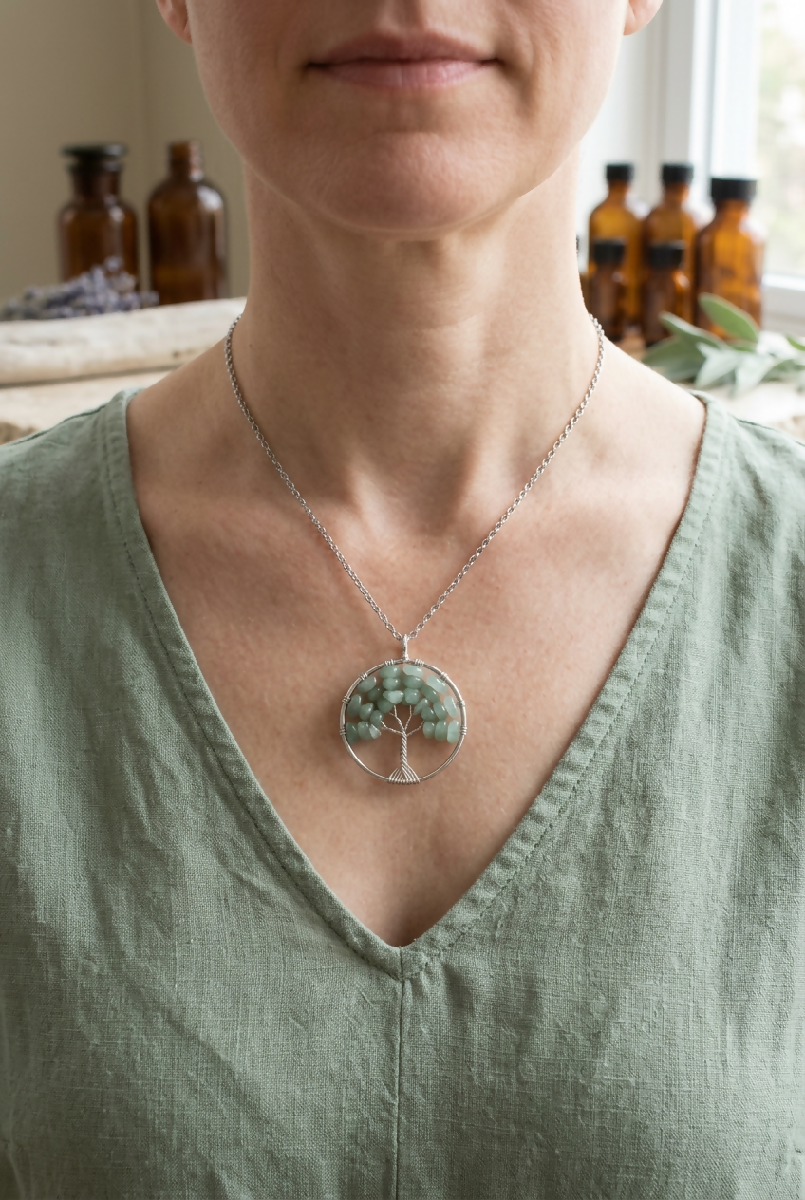 Stainless-Steel Crystal Tree of Life (Yggdrasil) Necklace