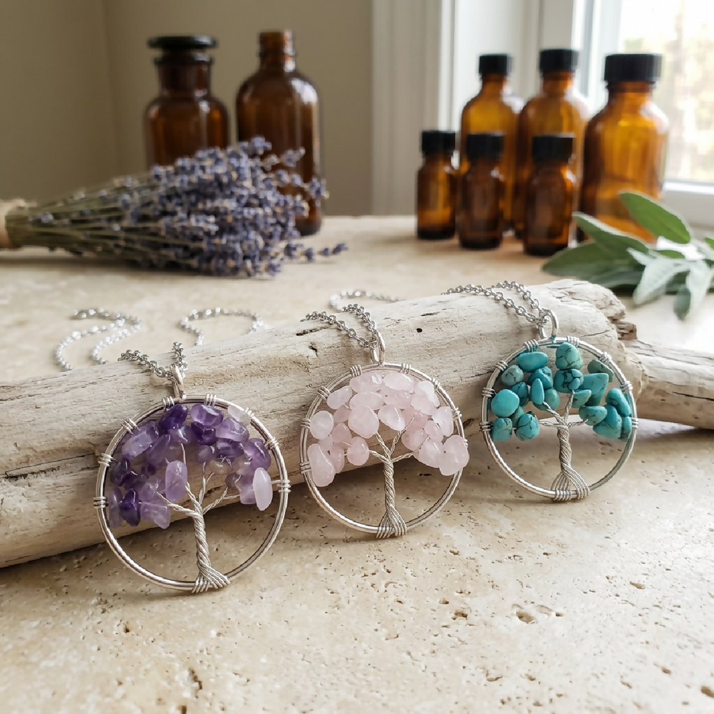 Stainless-Steel Crystal Tree of Life (Yggdrasil) Necklace