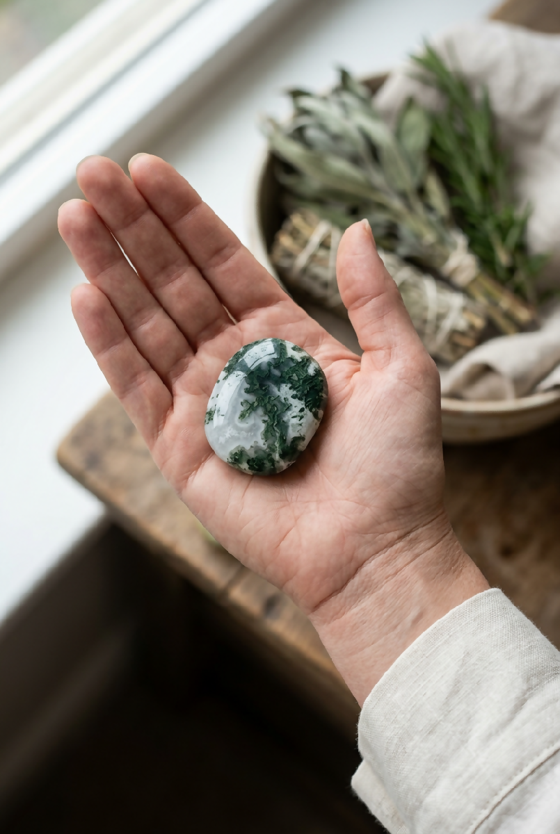 Moss Agate Pocket Stone