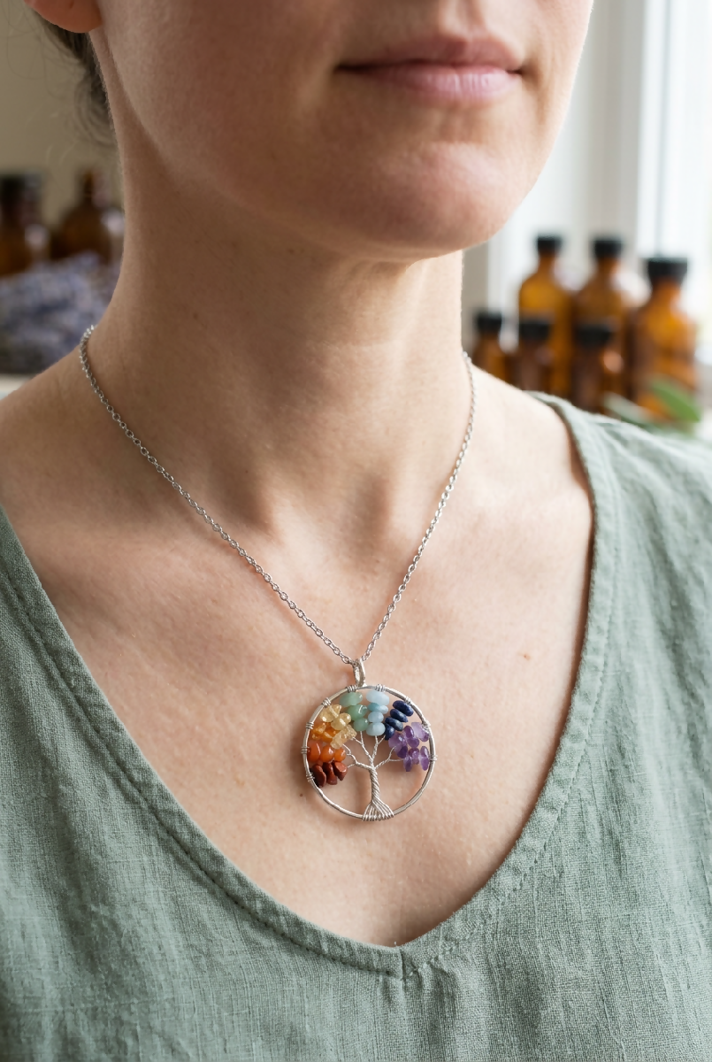 Stainless-Steel Crystal Tree of Life (Yggdrasil) Necklace