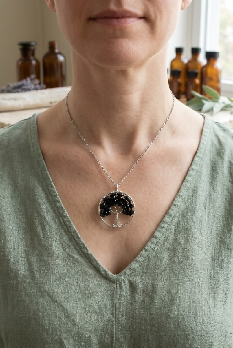 Stainless-Steel Crystal Tree of Life (Yggdrasil) Necklace