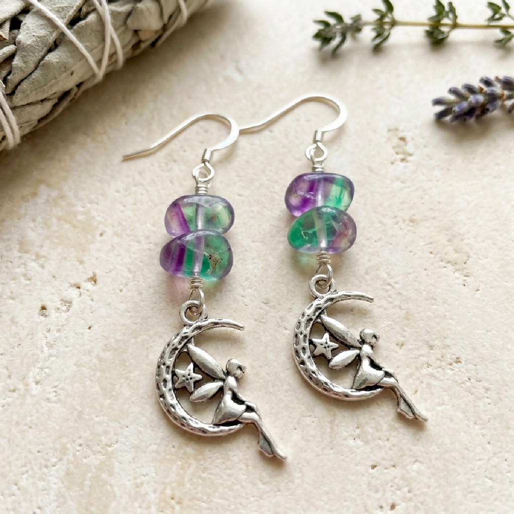 Sterling Silver Moon Fairy Earrings