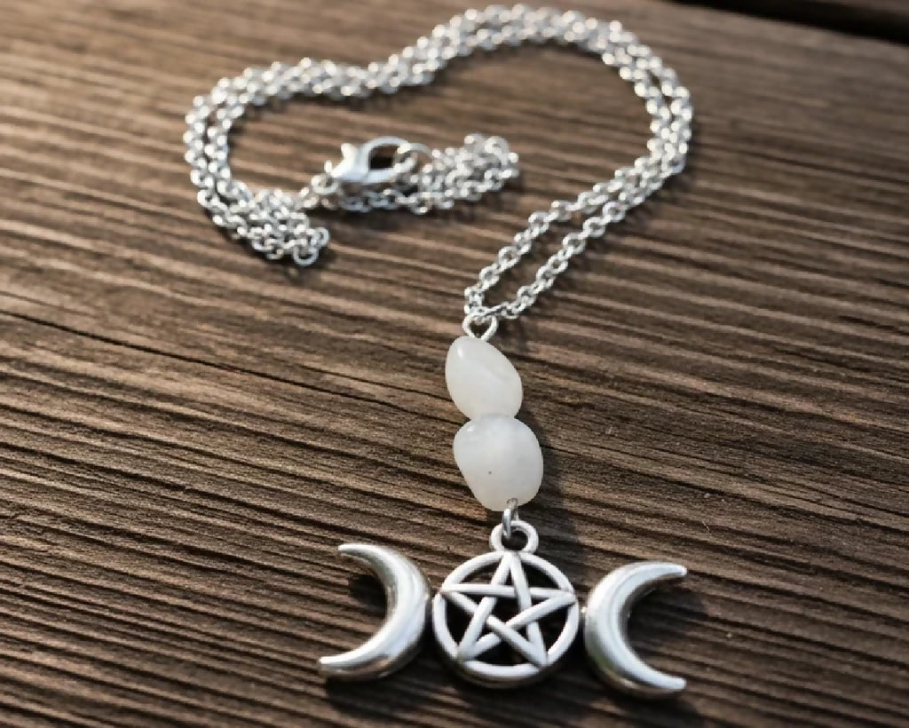 Stainless-Steel Crystal Triple Moon Necklace