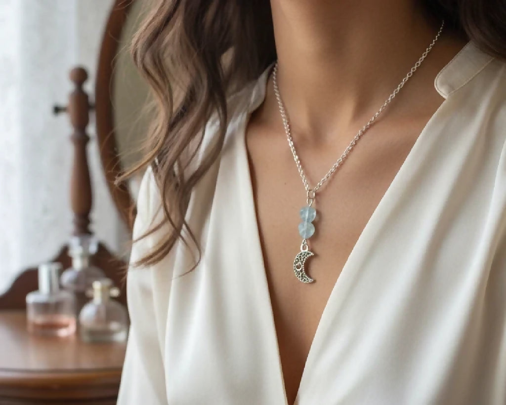 Stainless-Steel Crystal Moon Necklace