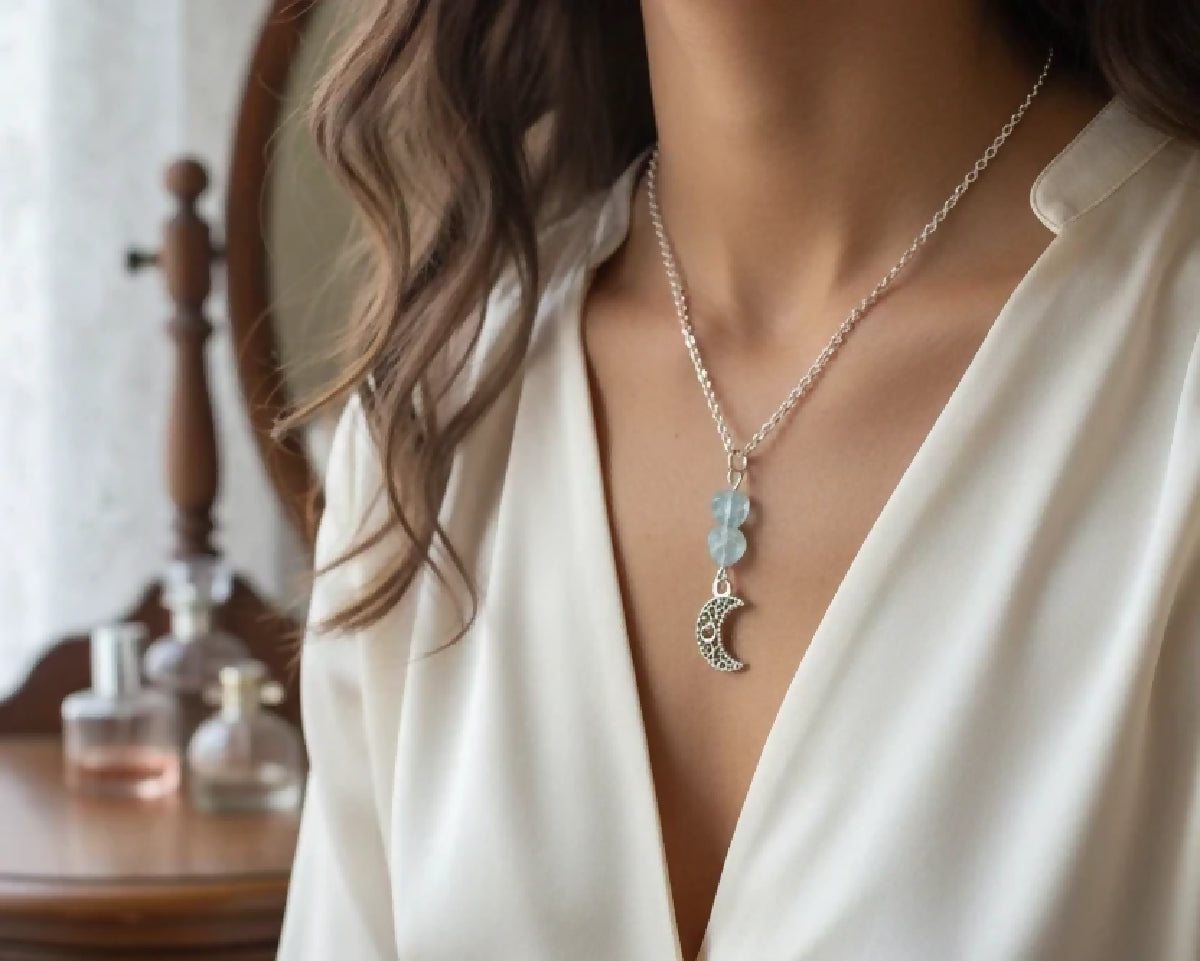 Stainless-Steel Crystal Moon Necklace