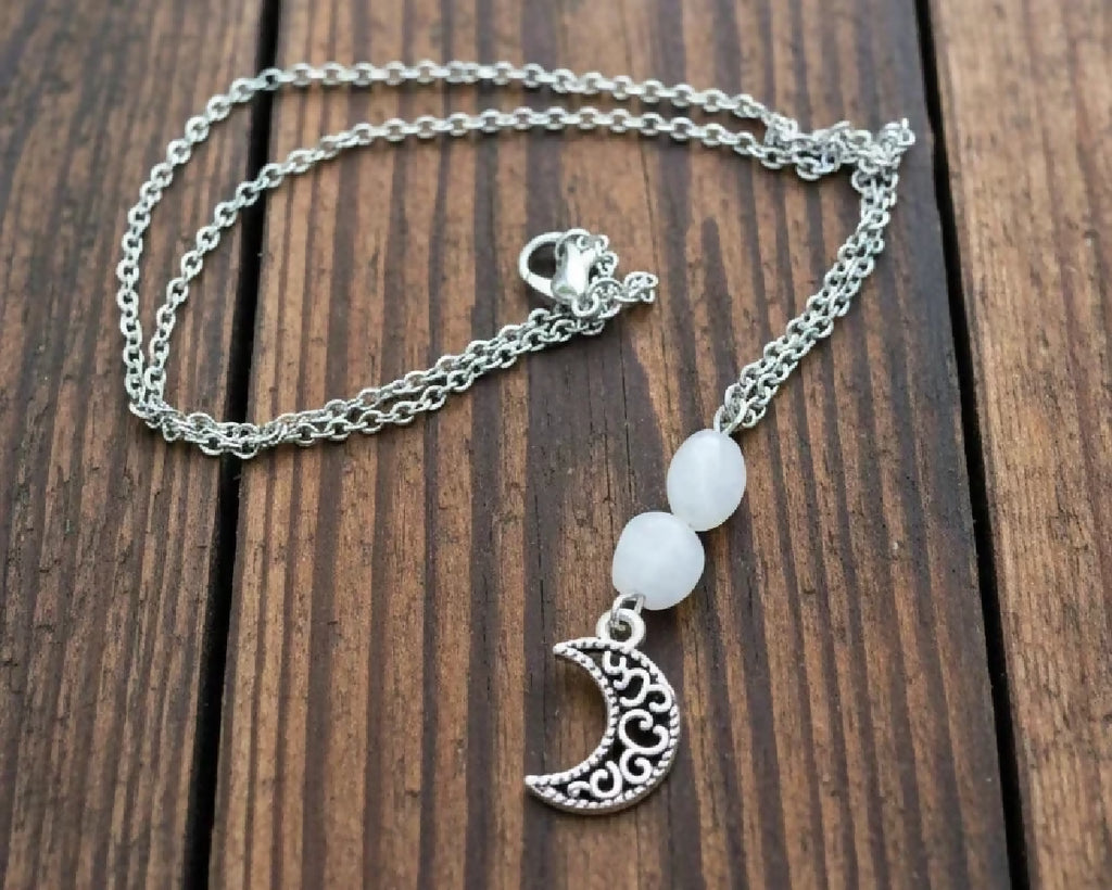 Stainless-Steel Crystal Moon Necklace