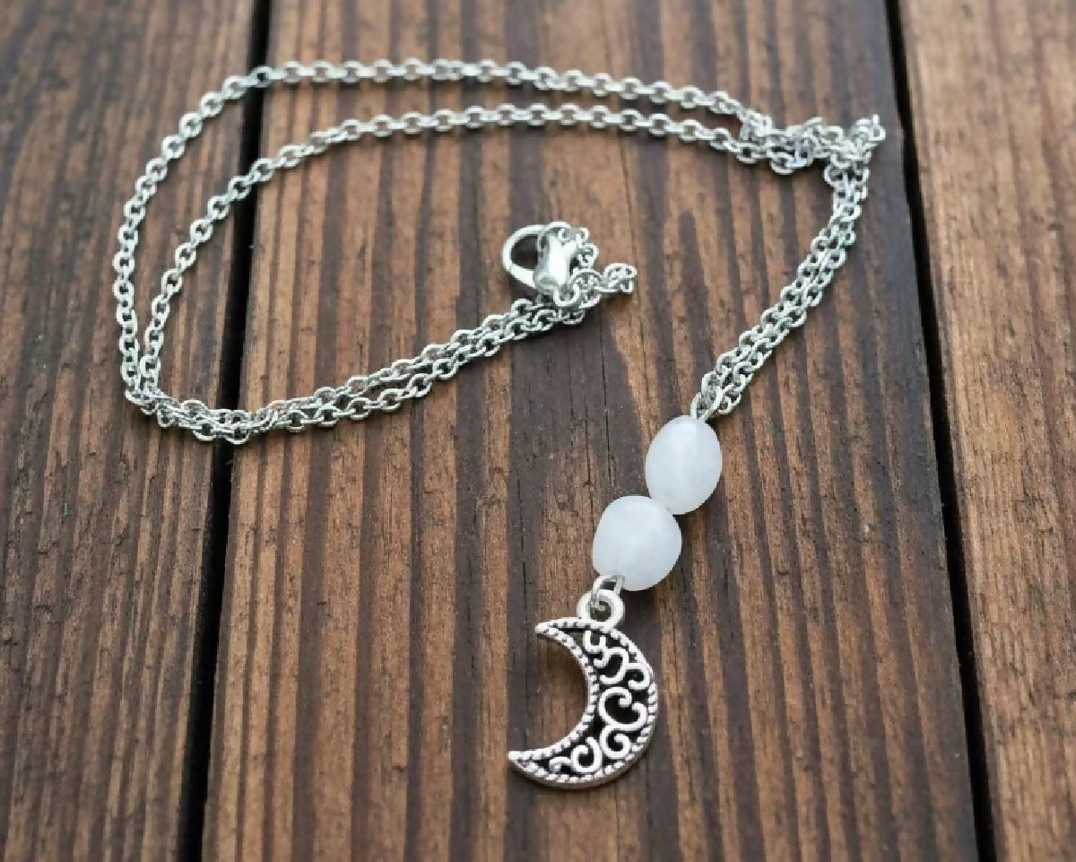 Stainless-Steel Crystal Moon Necklace