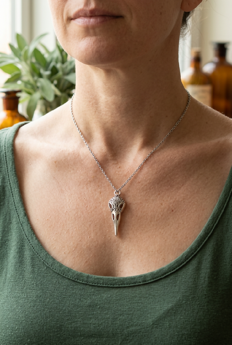 Stainless-Steel Crow Skull Necklace
