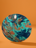 Teal and copper round art canvas