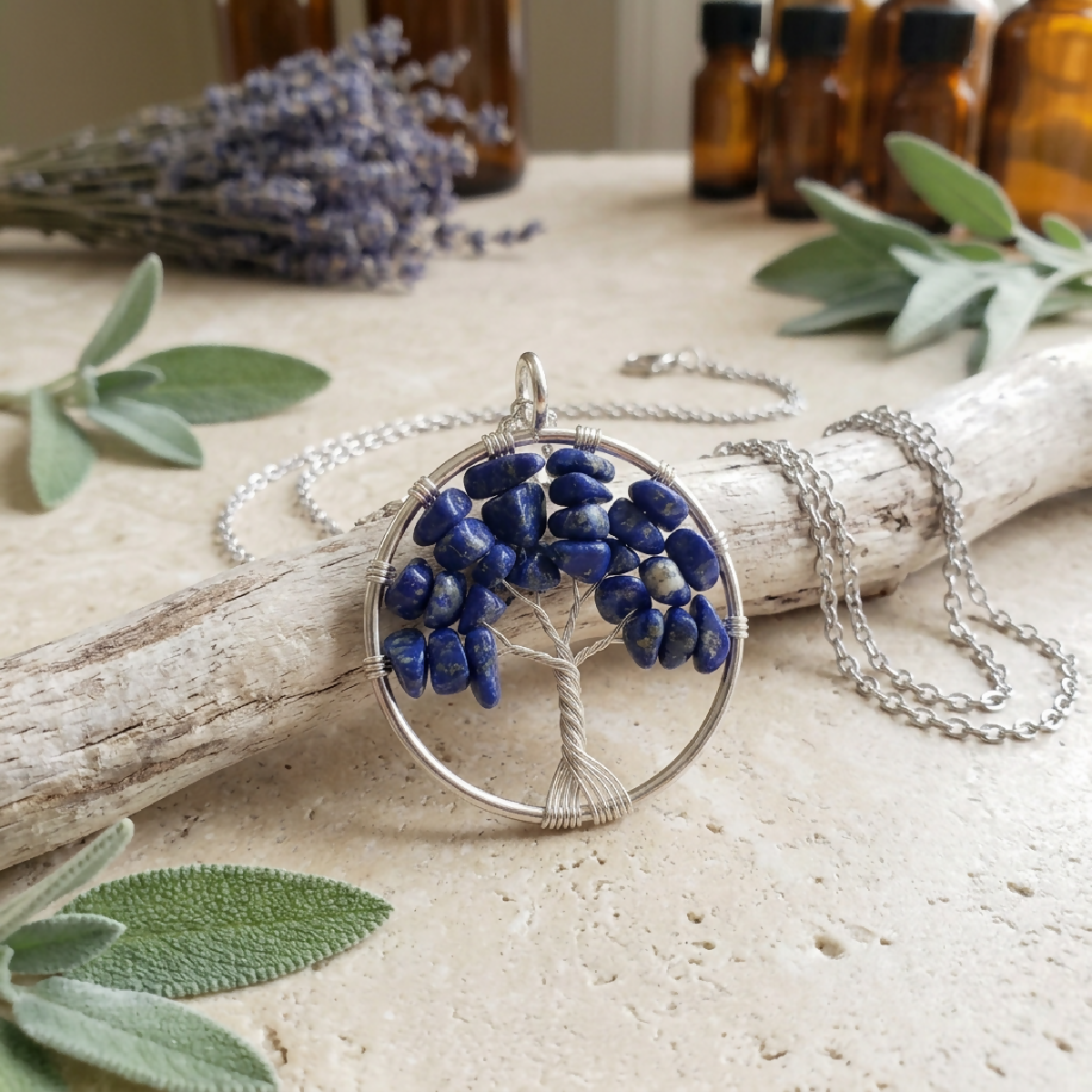 Stainless-Steel Crystal Tree of Life (Yggdrasil) Necklace